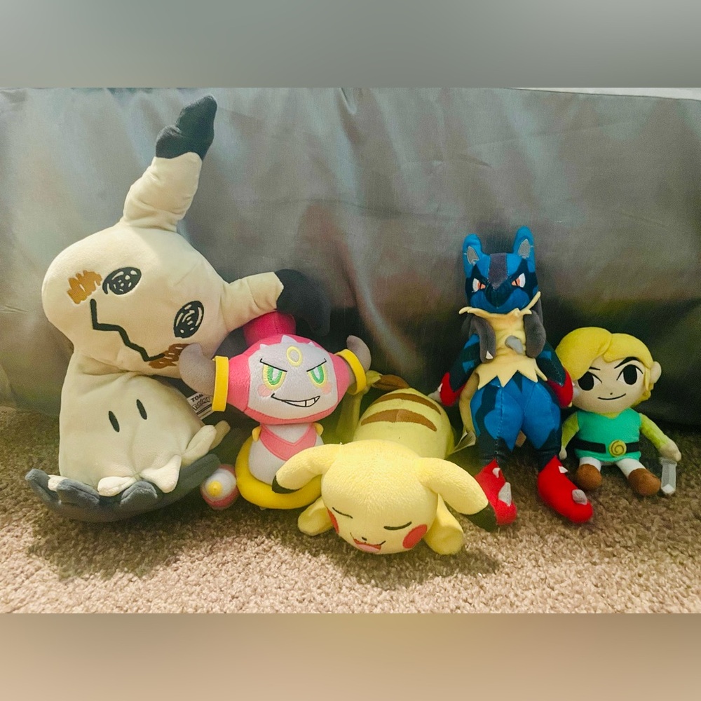 Pokemon Plush Toy Collection - Mimikyu, Hoopa, Lucario, Pikachu, and Link